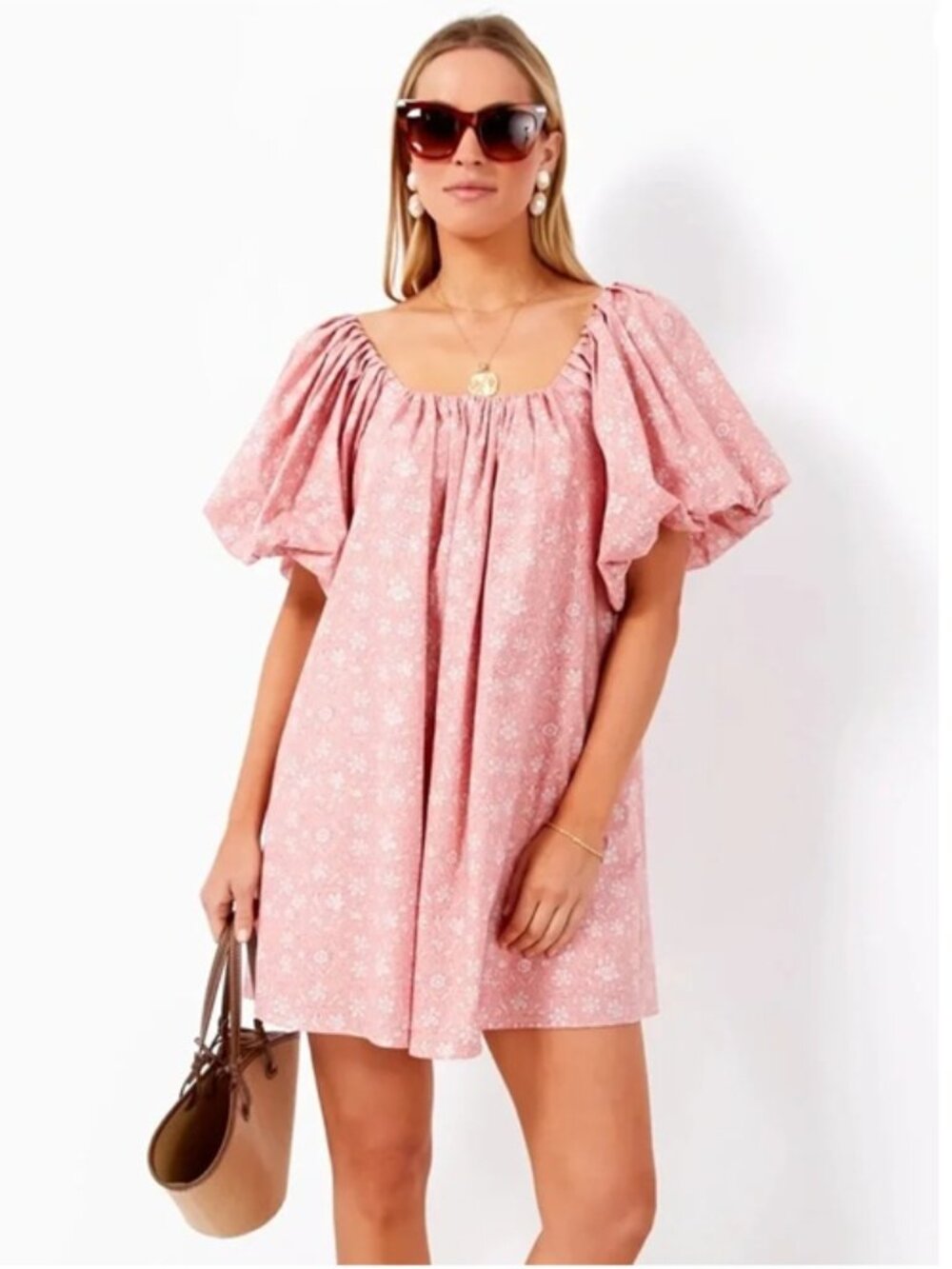 Tuckernuck Hyacinth House Floral Oakley Puff Sleeve Mini Dress Dusty Pink XS